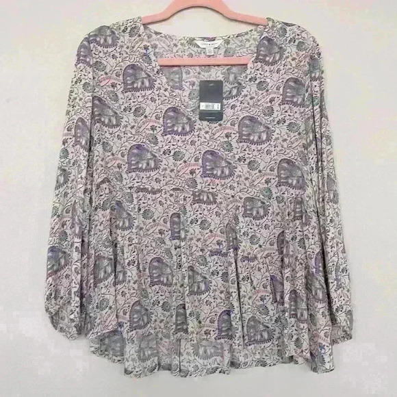 Lucky Brand NWTLavender Paisley Printed Tiered V Neck Peasant Top Blouse Sz S - Picture 1 of 8